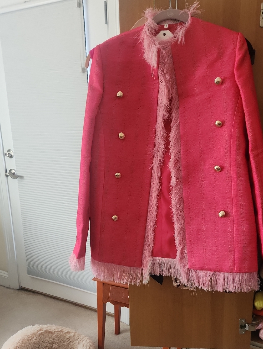 PARAGON Hot Pink Fringe Double-Breasted Blazer Jacket